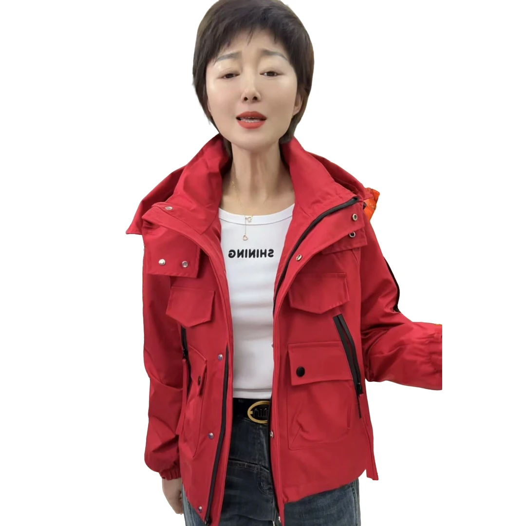 【女王团精选】933工装薄棉女短款时尚休闲连帽冲锋衣外套