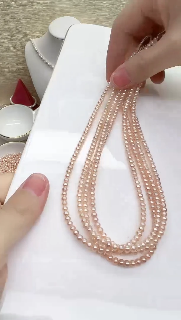 项链未镶嵌淡水珍珠粉金馒头珠4mm