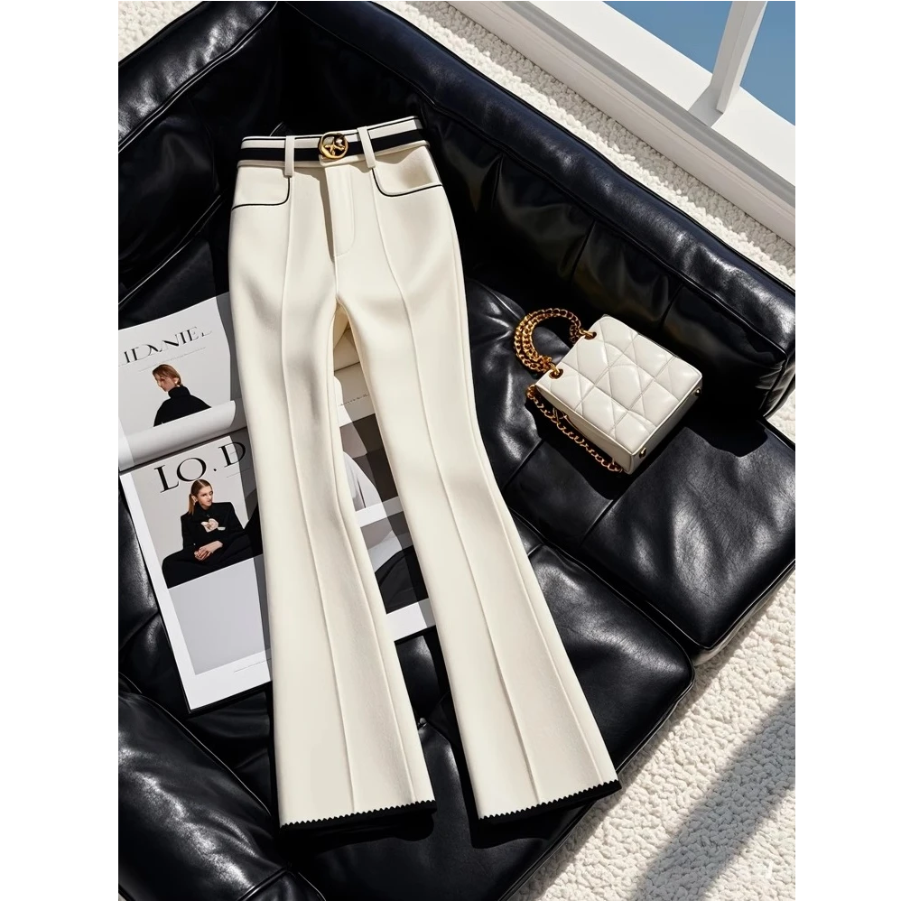 白色加厚直筒裤子女秋冬今年流行爆款时尚气质高腰显瘦直筒休闲裤