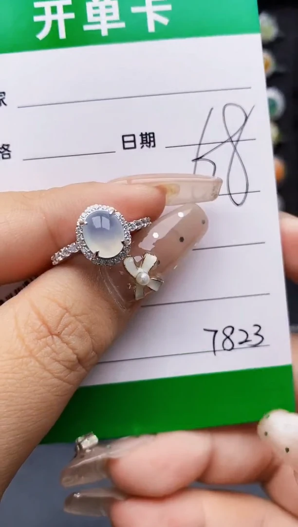 翡翠戒指银S925镶嵌7823