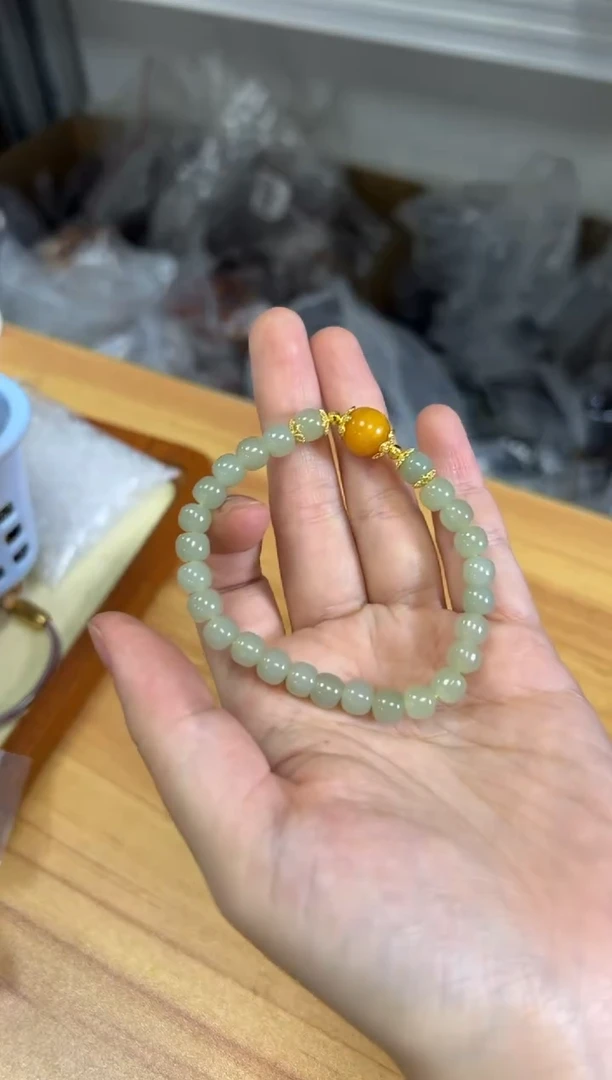 手链未镶嵌和田玉蜂蜜水和田玉蜜蜡珠手链[1882]