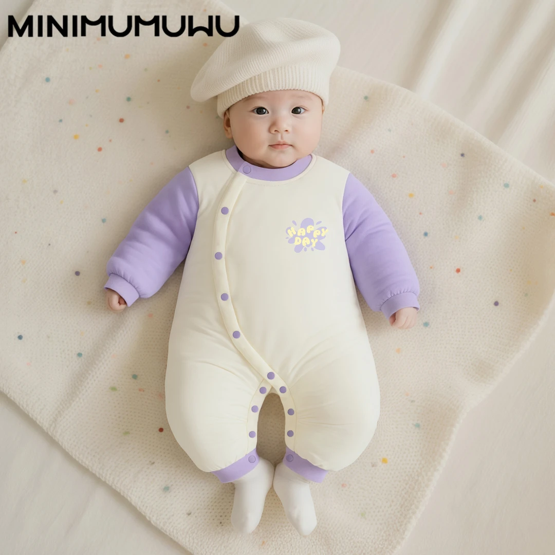 秋冬幼儿夹棉男女童宝宝连体衣婴儿保暖加厚爬爬服外出冬季哈衣