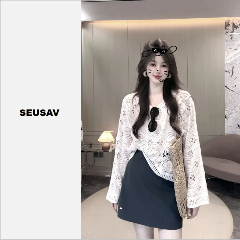 【笙箫家】太阳花镂空罩衫浪漫不羁重工蕾丝通透显瘦透气时尚百搭