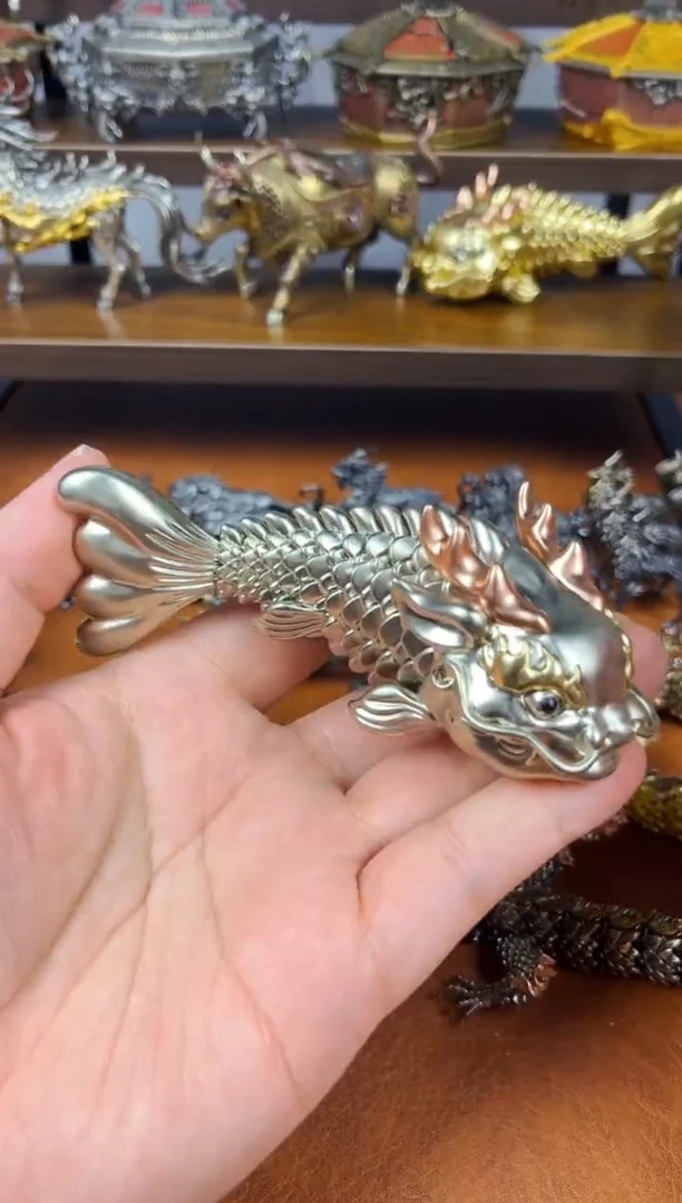 鱼化龙大号摆件白铜铜