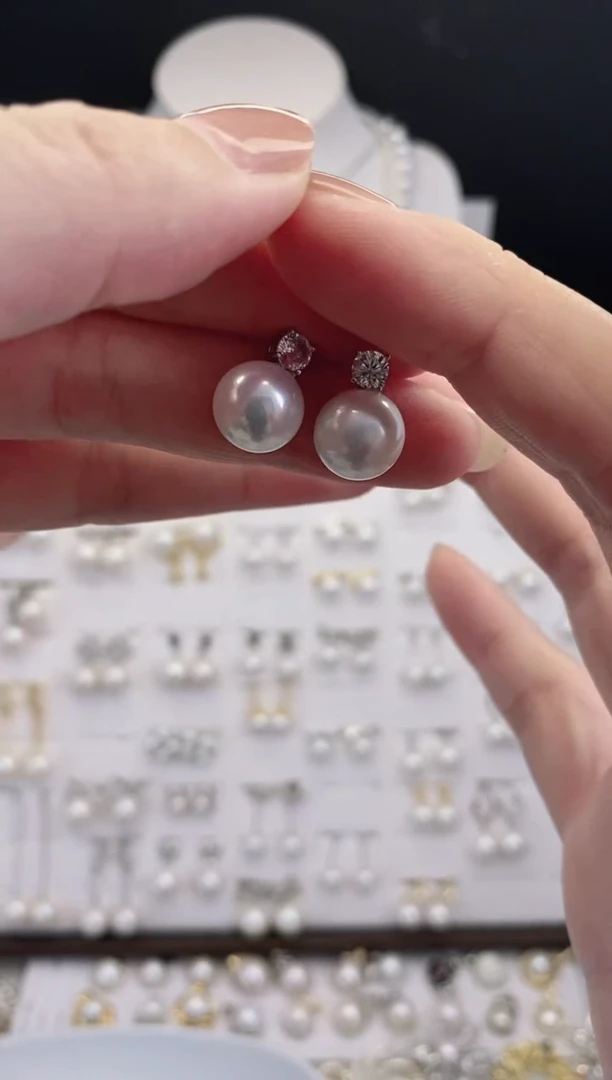 银S925镶嵌耳饰淡水珍珠比****崽戴妃10.4mm