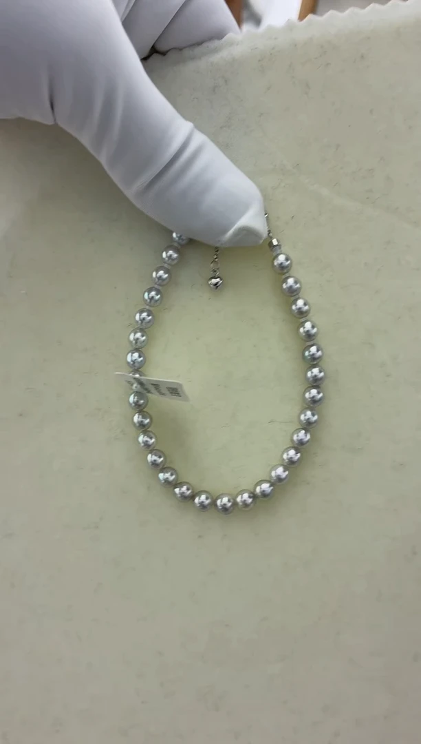 银S925镶嵌手绳海水珍珠真多麻蓝玫瑰拆珠手链5-5.5