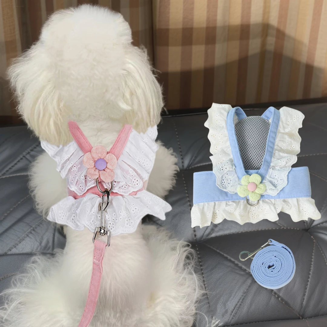 猫咪狗狗牵引绳胸背带JK小花可调节防挣脱胸背宠物衣服小猫穿搭