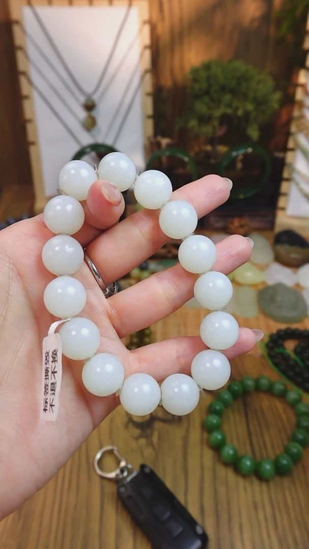 【闪购商品】和田玉手串未镶嵌俄料白玉卡14mm