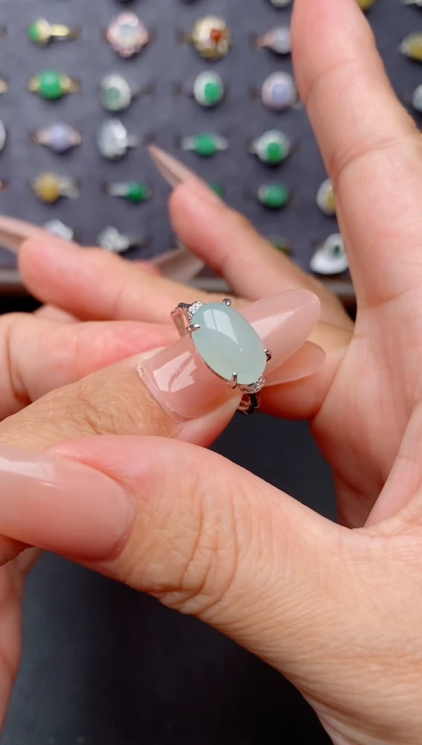 银S925镶嵌戒指翡翠天然翡翠A货111   1-