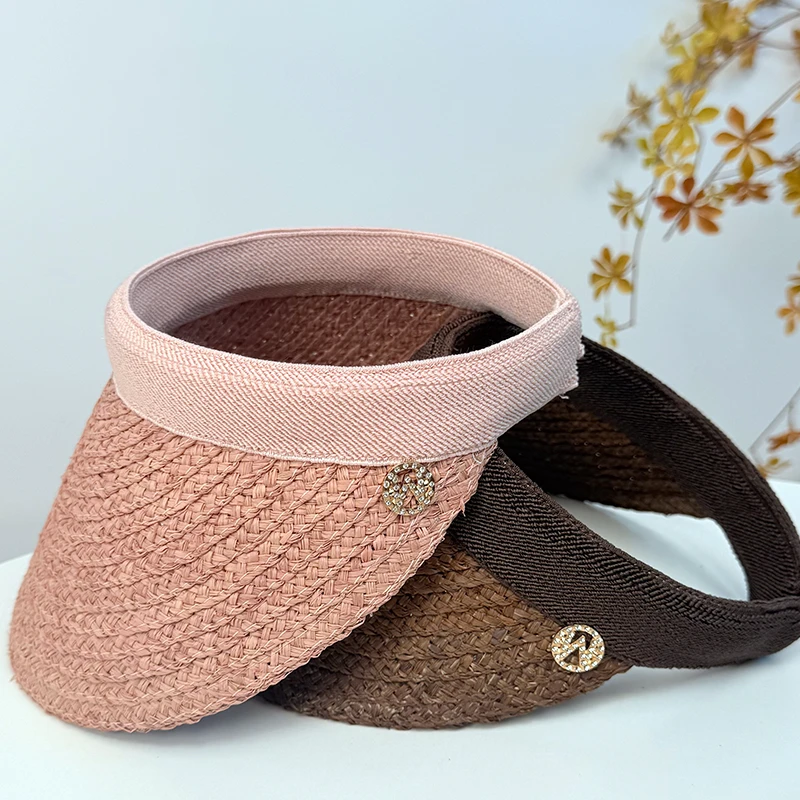 拉菲草空顶草帽女可折叠夏季防晒遮阳空顶帽子时尚气质沙滩帽子