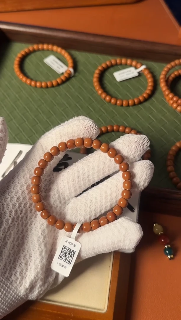 手串橄榄核【168核尖】7.4mm老挝核尖老型单圈 三花微白树王老料