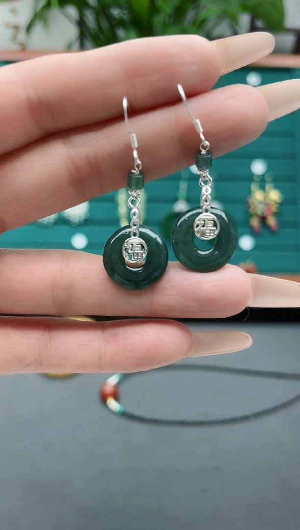 【闪购商品】翡翠耳饰银S925镶嵌6平安扣