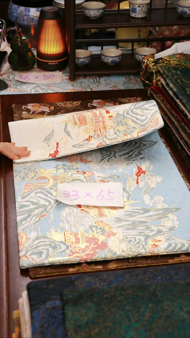 【千里江山蓝+白双面】中国风干泡织锦茶席33*65