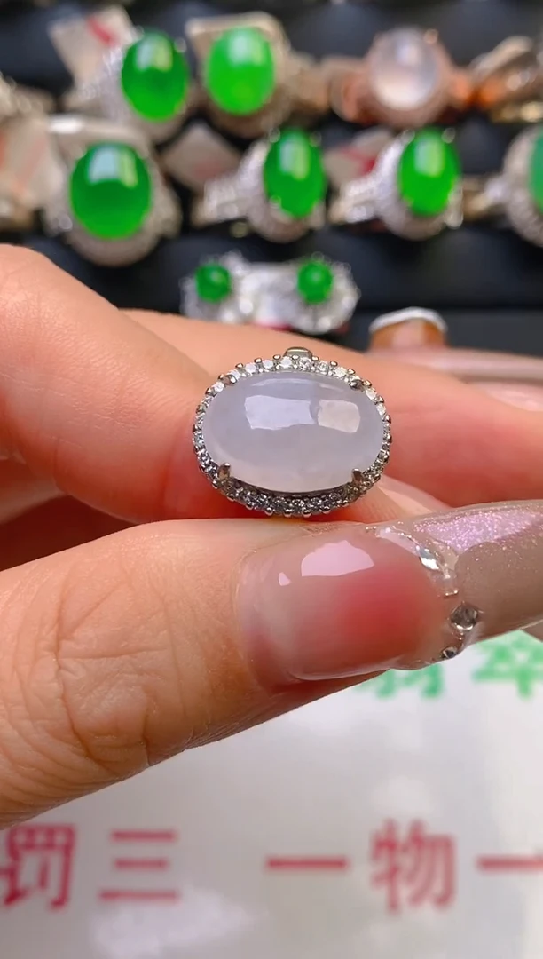 翡翠戒指银S925镶嵌天然