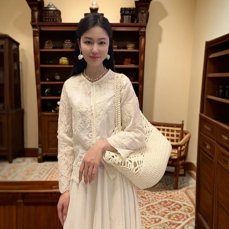 中式圆领时尚复古新款国风气质女士通勤百搭上衣WB2504218
