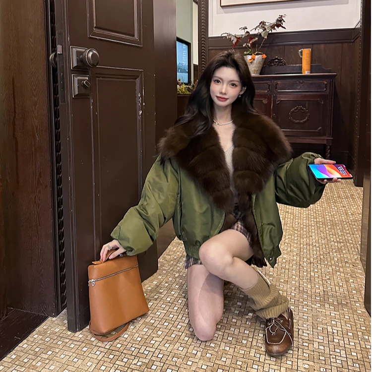 瑞秋【挪威森林】狐狸毛大毛领鹅羽绒新款皮草外套三防派克女