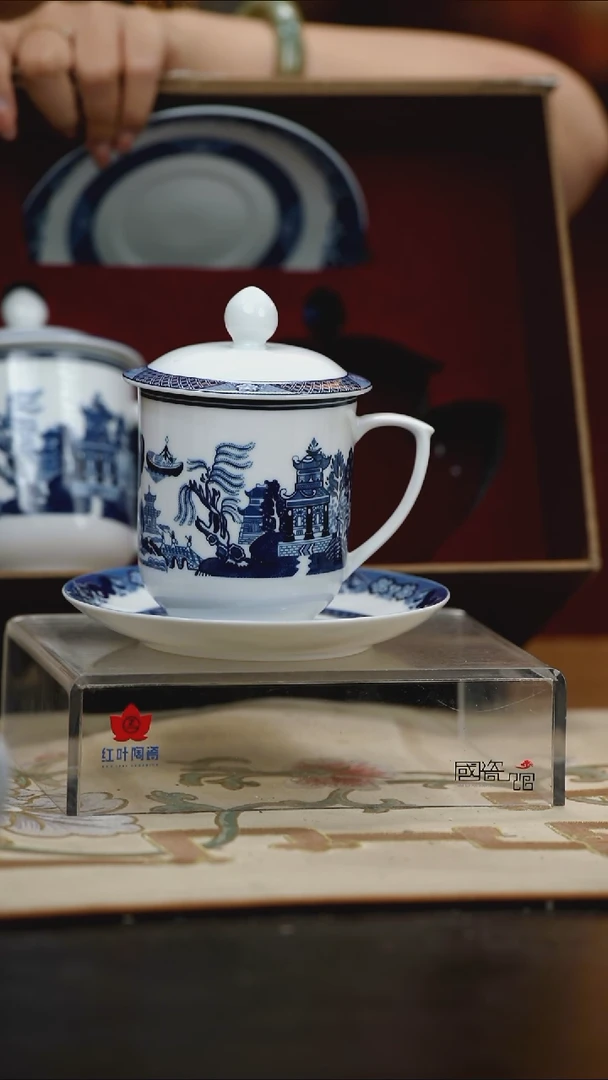 瓷4头釉中古典园林周氏杯碟套组