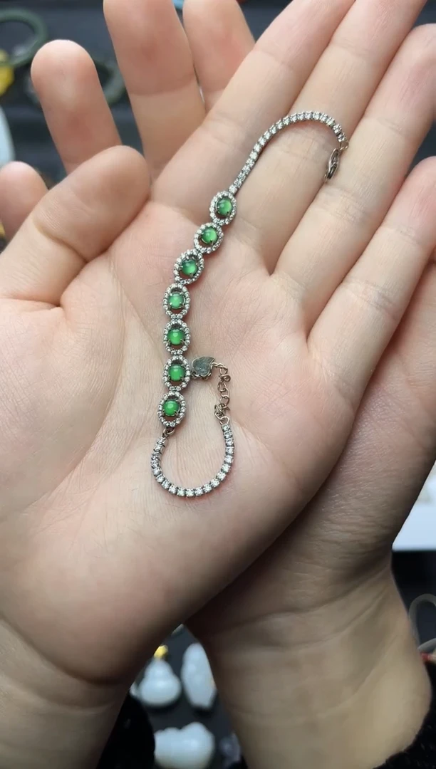 银S925镶嵌手链翡翠?****️蛋面手链06