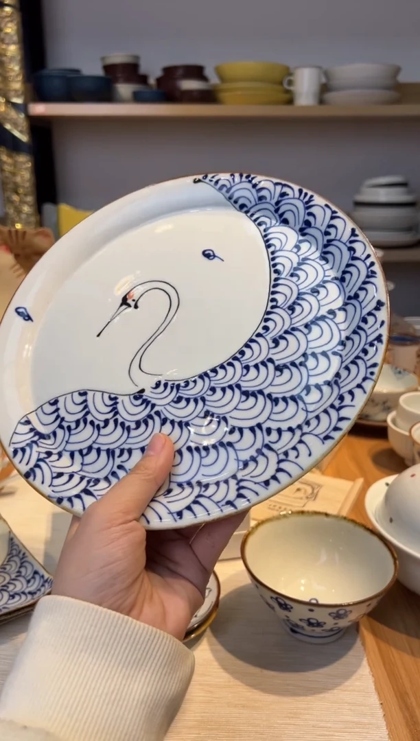 【闪购商品】盘kotohogi 8号丸磁盆 鶴