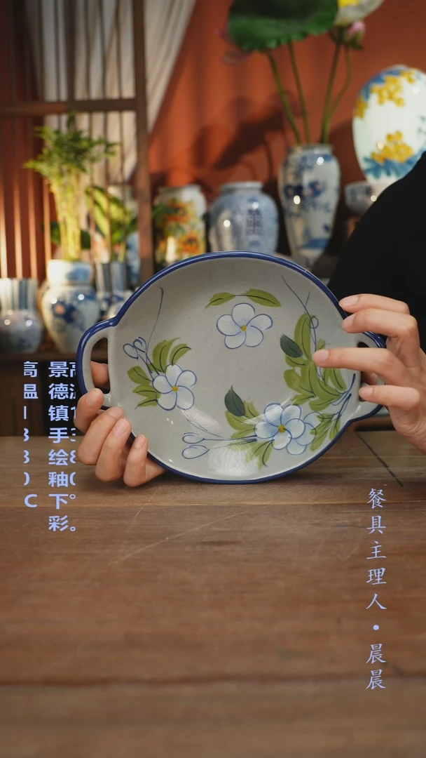 瓷片【简家甄选】景德镇设计师釉下手绘陶瓷餐具