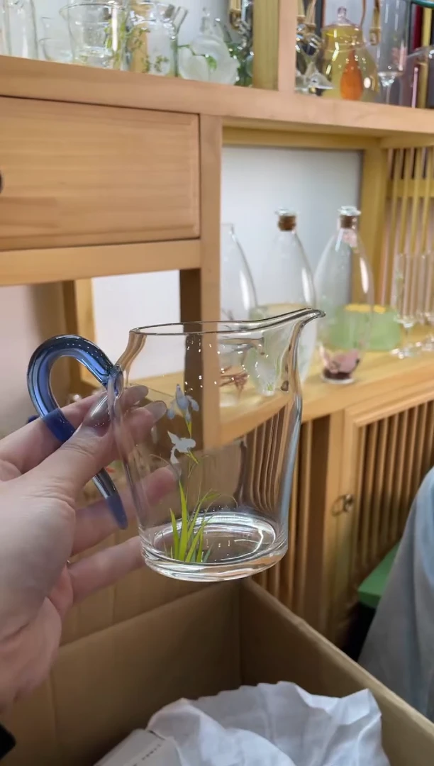 九河思明公杯兰花蓝色把手