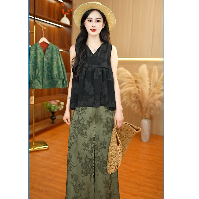 9666-29【高定剪花】烧花葡萄叶新款女士背心