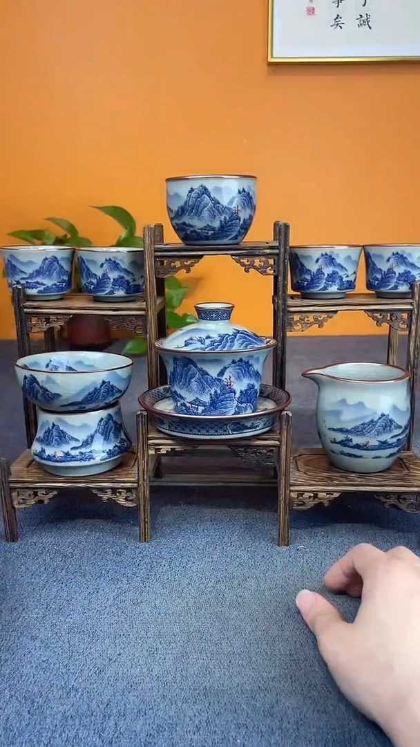 陶瓷景德镇釉下青花八件套