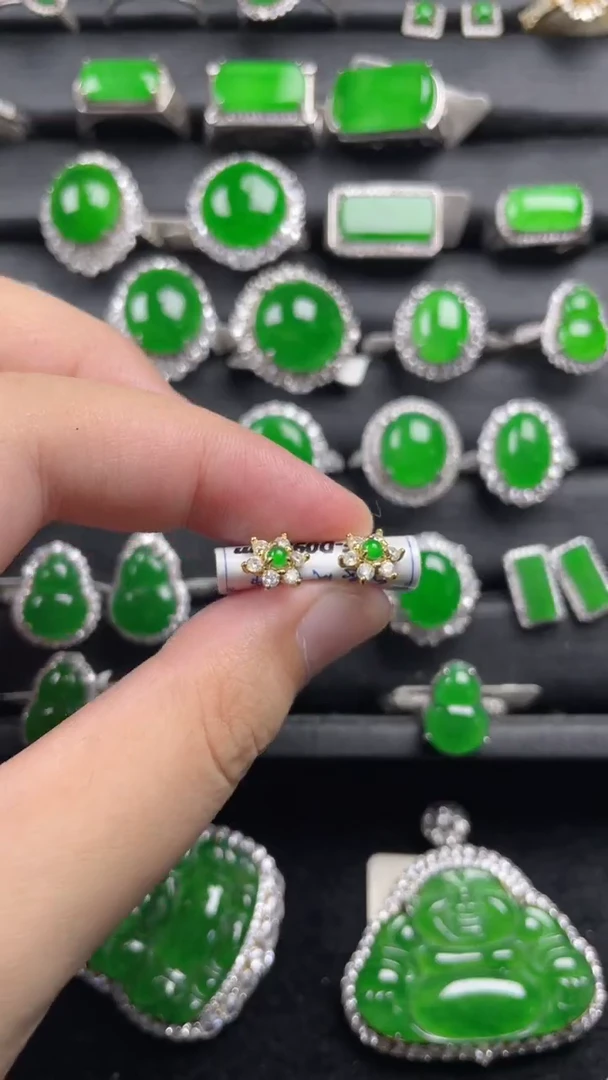 银S925镀金镶嵌翡翠耳饰翡翠