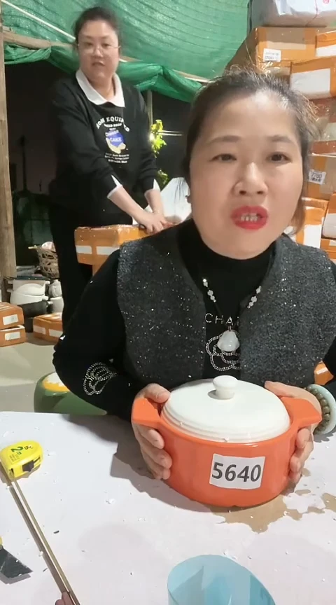 陶5640瑕疵橙色锅带盖