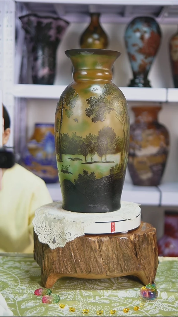 琉璃【12】复古绿风景格雷大瓶