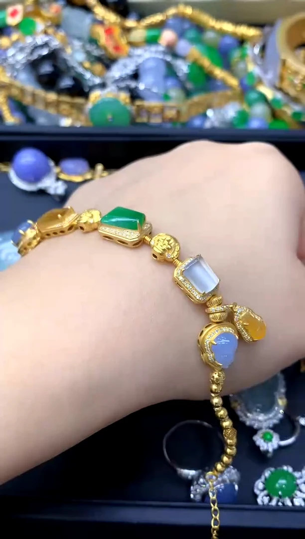 18K金镶嵌手链翡翠627-中国好珍宝