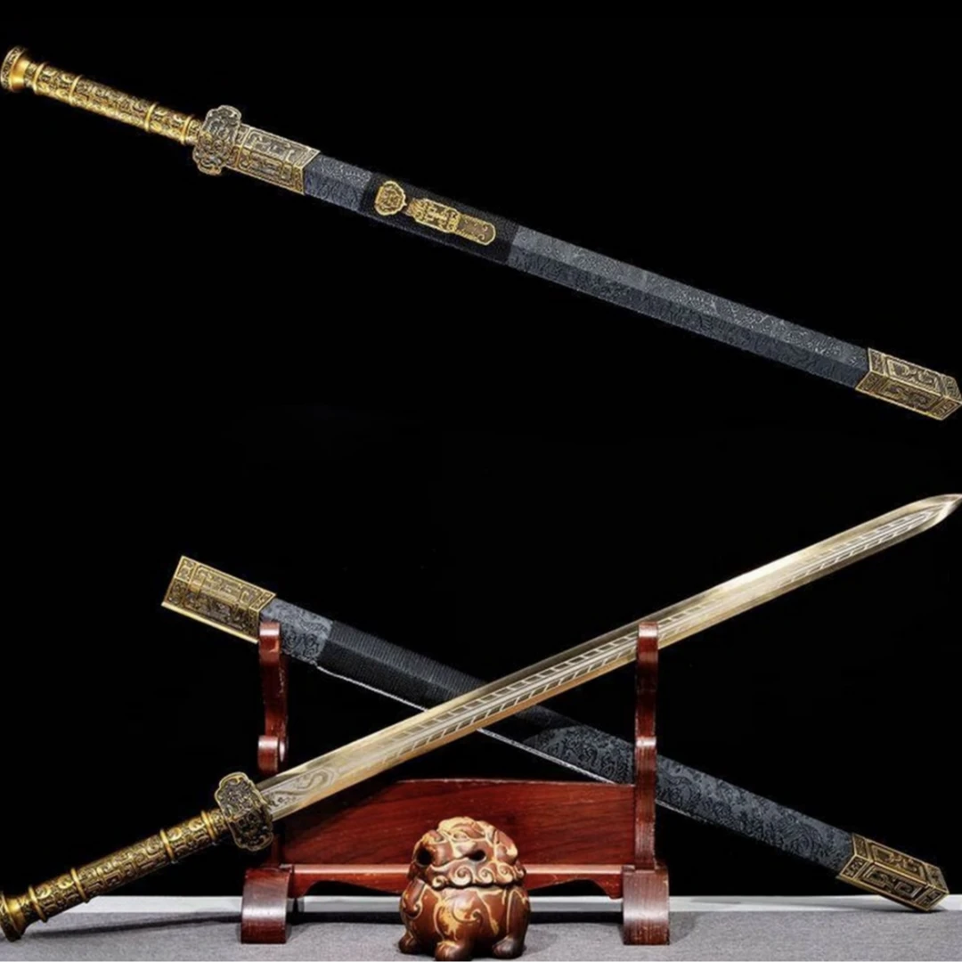 新疆专场【如意汉剑】高锰钢  优质合金装具 实木包锦缎 未开刃摆件