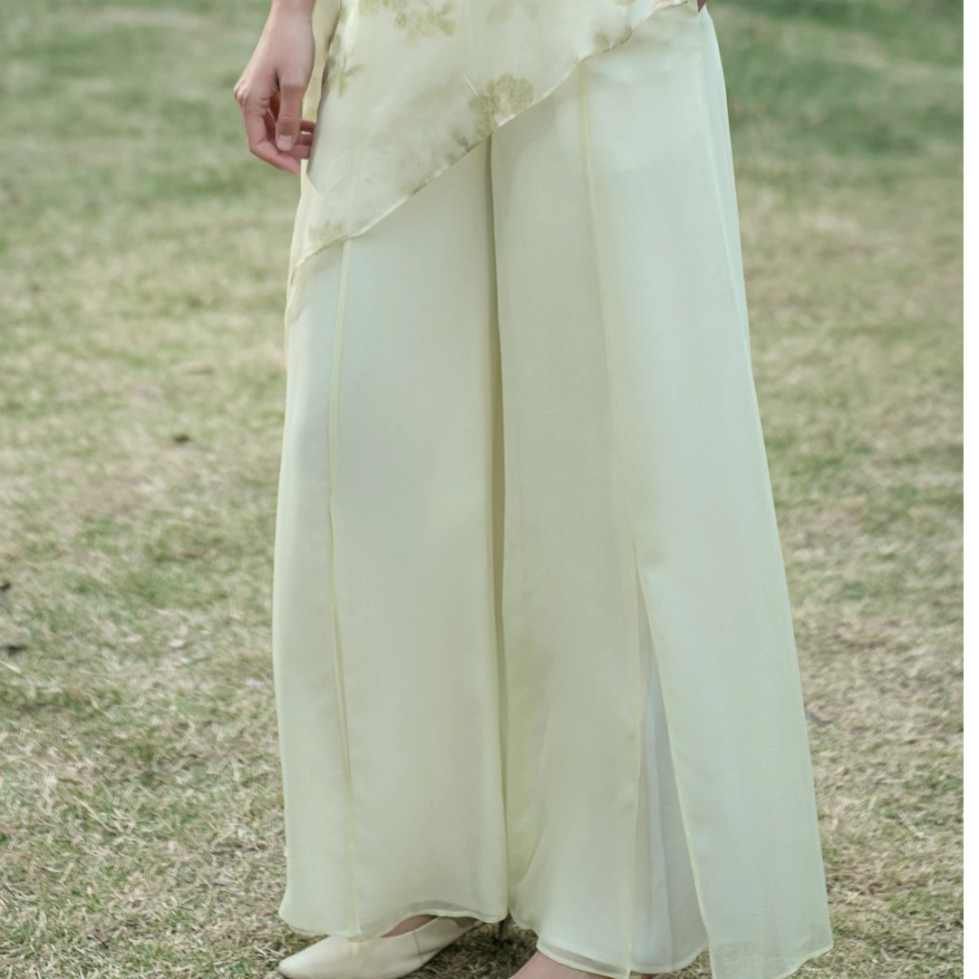 生活在左桑蚕丝衬衫裤子印花新中式春夏衣阔腿裤1942134