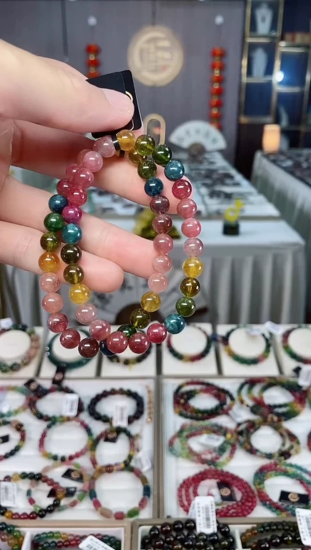未镶嵌透体老矿碧玺彩虹单圈手串7mm+碧玺xion多样性发货 一条