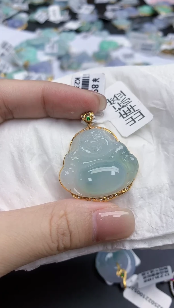 【闪购商品】翡翠颈饰18K金镶嵌天然缅甸翡翠A货