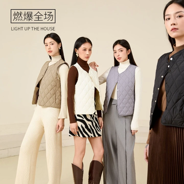 男女同款时尚常规款短款休闲轻薄保暖无袖纯色马甲