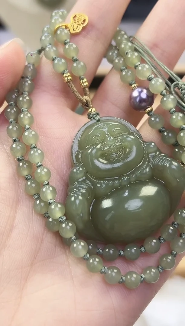 颈饰未镶嵌和田玉40mm全珠链佛公