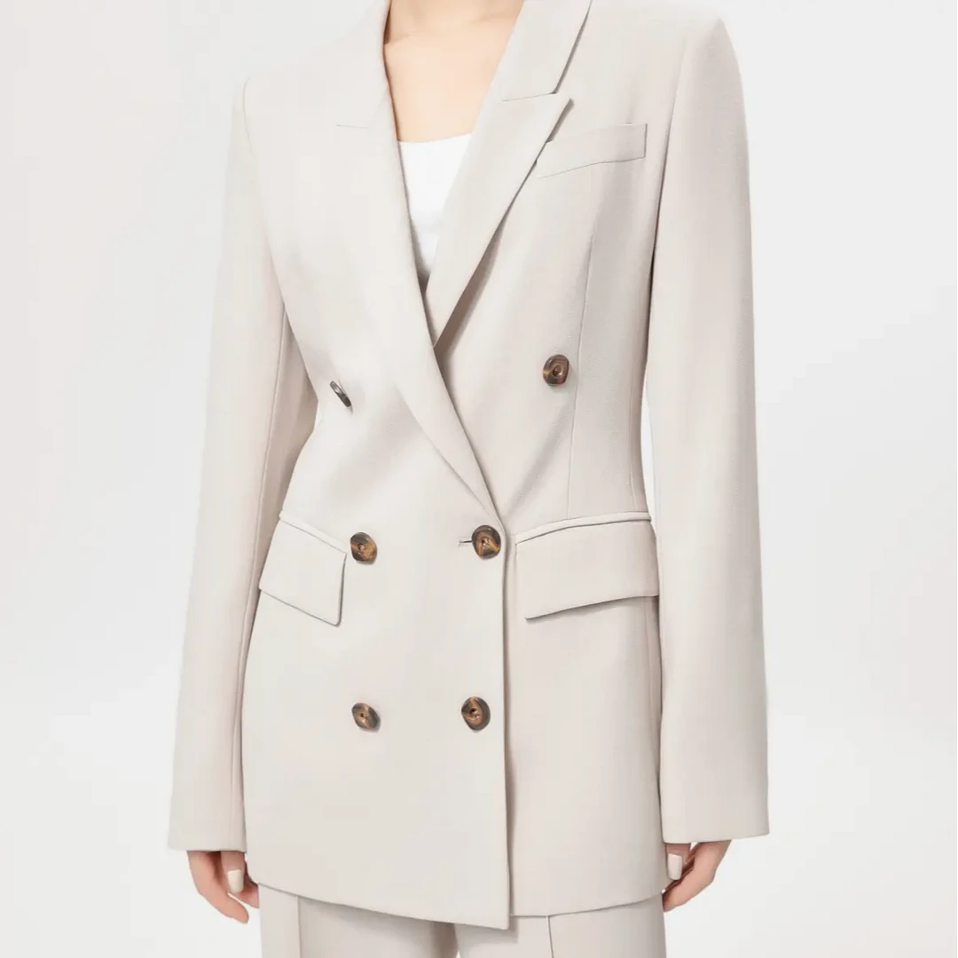 AMASS/阿玛施百搭韩版白色经典长袖双排扣薄款西装外套女5400373