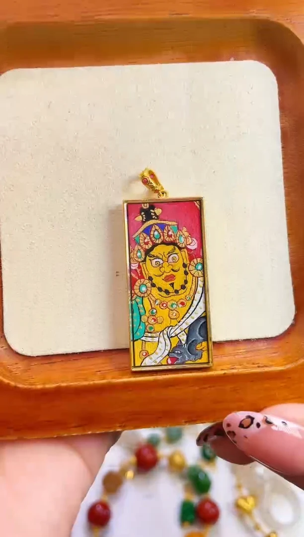 吊坠(不含链)18K金黄财神唐卡