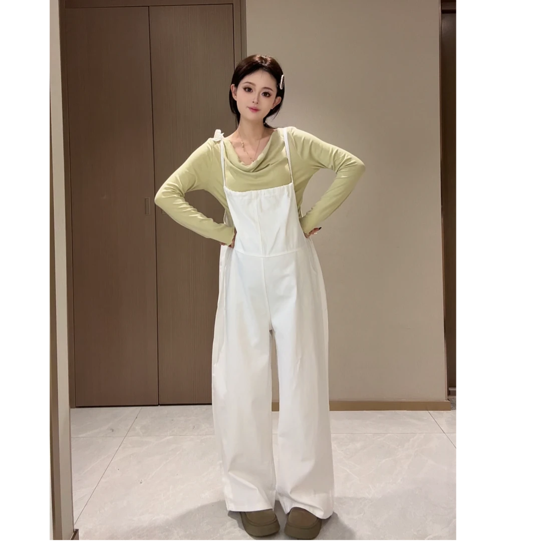 孕妇裤春秋款时尚甜美背带裤两件套套装休闲外穿宽松韩版阔腿裤