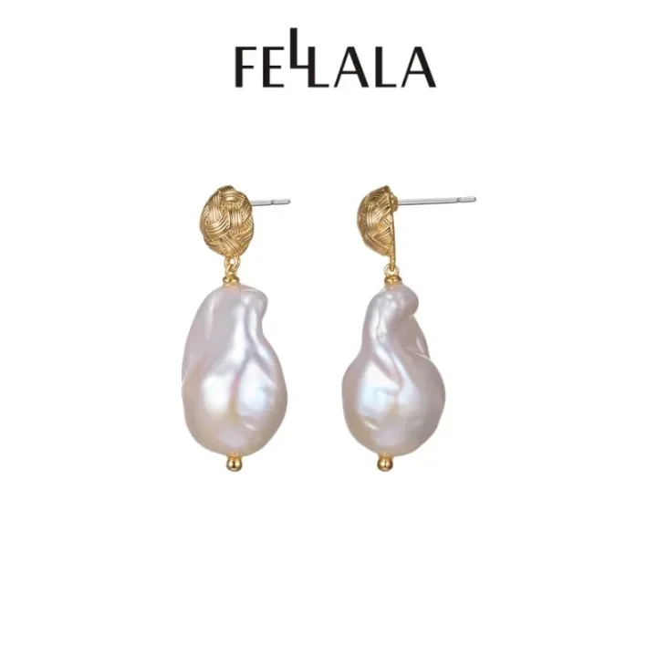 Fellala/翡拉拉 「福结」法式珍珠耳环设计感轻奢巴洛克珍珠耳饰
