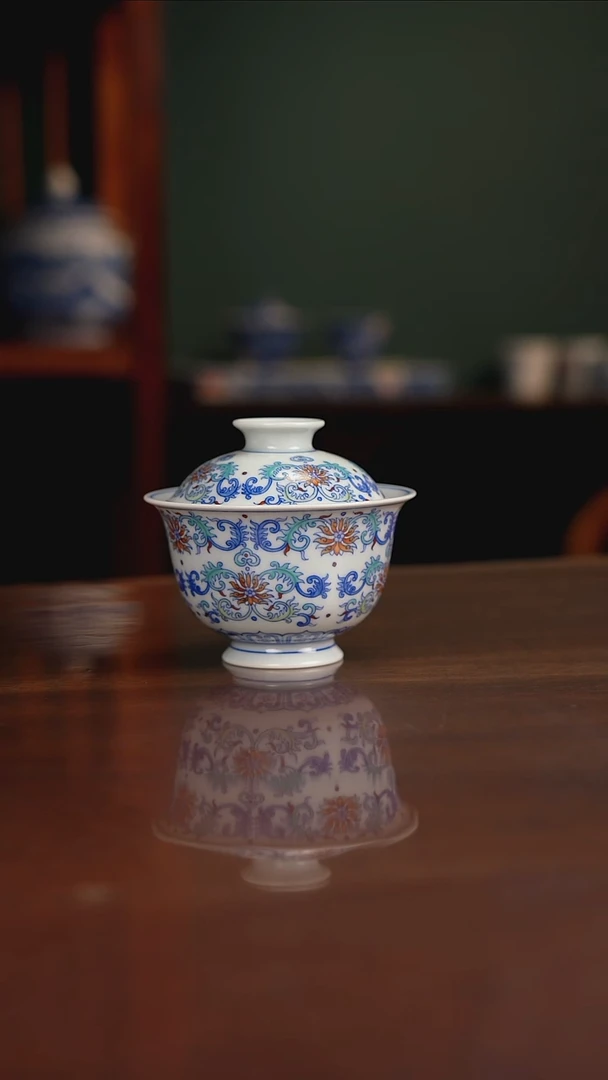 空山明月 青花斗彩