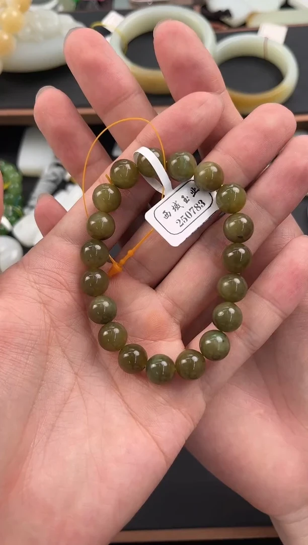 未镶嵌手串和田玉且末黑羊洞碧玉手串卡10微色差  纹
