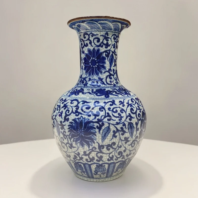 （高度58cm）景德镇陶瓷花瓶青花复古裂纹釉缠枝花卉落地大赏瓶