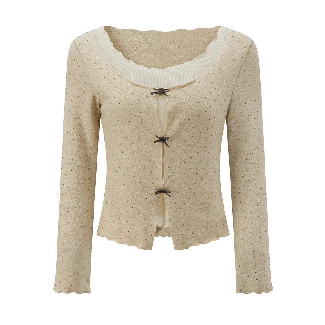 羊城故事-法式假两件波点甜美长袖t恤女冬设计感百搭上衣G6708X