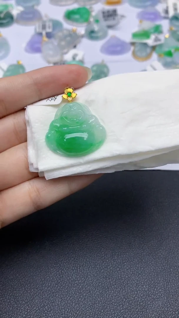 翡翠18K金镶嵌颈饰天然缅甸a货翡翠百元以上9元证书费自理