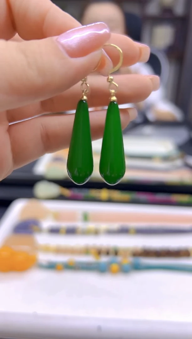 和田玉14K金镶嵌耳饰DIY款E74