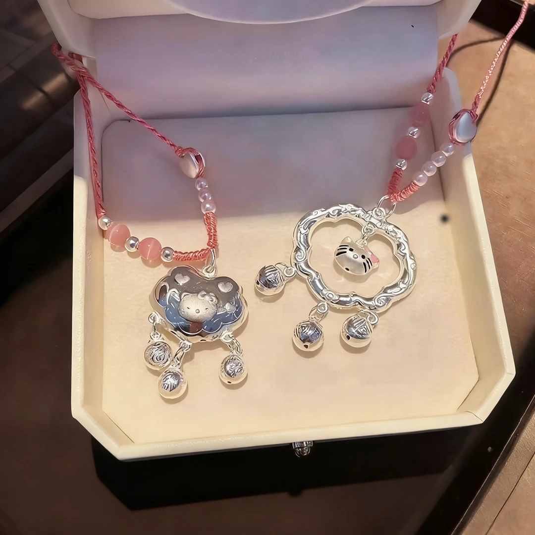 吊坠足银 圣诞礼物纯银平安锁项链女KT猫可爱少女生日送女友老婆