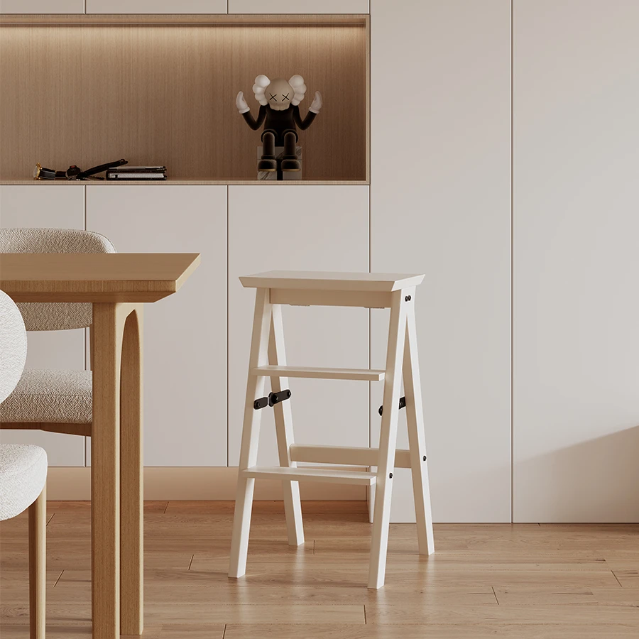 豆米宝贝实木家用脚踏凳多功能梯凳登高楼梯凳子三步家用折叠梯
