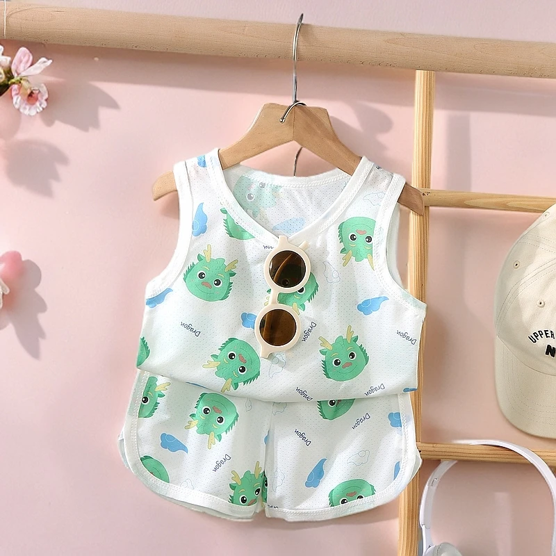 速干衣套装宝宝冰丝背心短裤中小儿童夏季薄款韩版无袖透气两件套